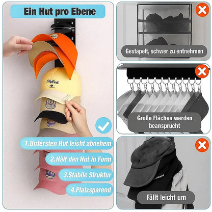 Stylish Cap Display Rack for Up to 10 Hats | No-Drill Adhesive Holder | Space-Saving Design | Sleek Black Finish