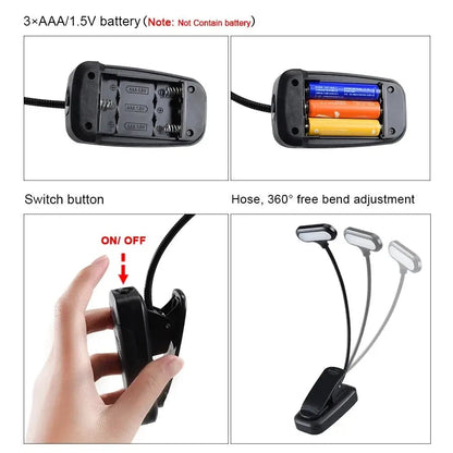 Flexible LED Reading Light with Clip-On Mount | Battery Operated & Portable | Ideal for Bed, Table & Books