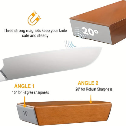 DuoSharp Sharpening Stone Set with Magnetic Holder | Diamond Stone | 15° & 20° Angles | Wood & Metal