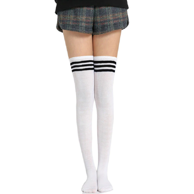 Long Thigh High Nylon Socks with Stripes for Girls