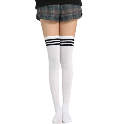 Long Thigh High Nylon Socks with Stripes for Girls