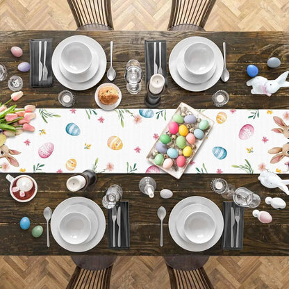 Easter Bunny and Colorful Eggs Table Runner | Linen Spring Decor 150x33cm - 200x33cm