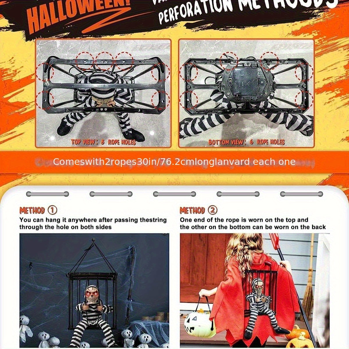 Animated Screaming Skeleton Prop with Motion Sensor – Hanging Halloween Decor
