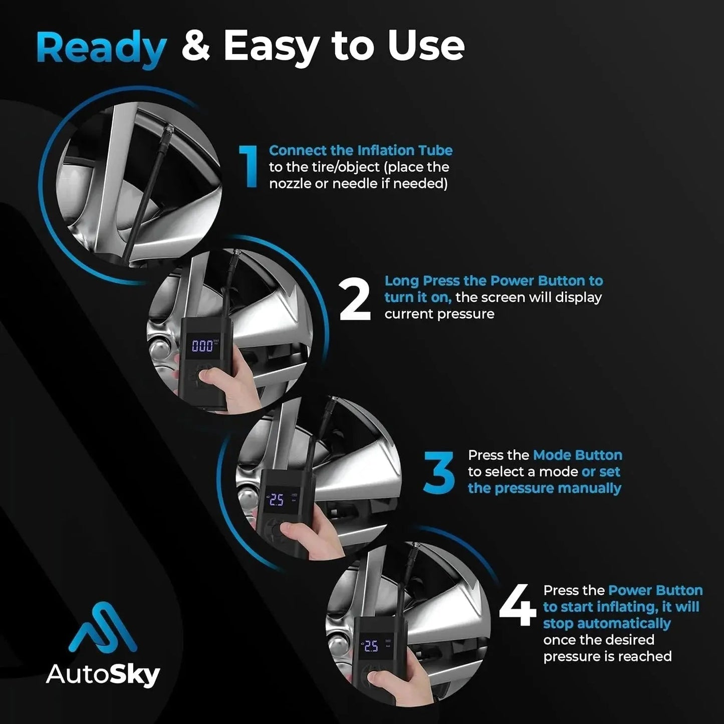 Portable Digital Tire Inflator with 150 PSI Battery Power