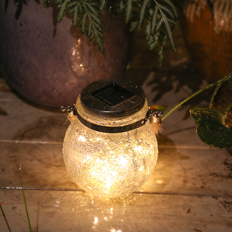 Glass Solar LED Lantern – Decorative Garden Light with Wire Lights and Handle