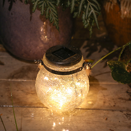Glass Solar LED Lantern – Decorative Garden Light with Wire Lights and Handle