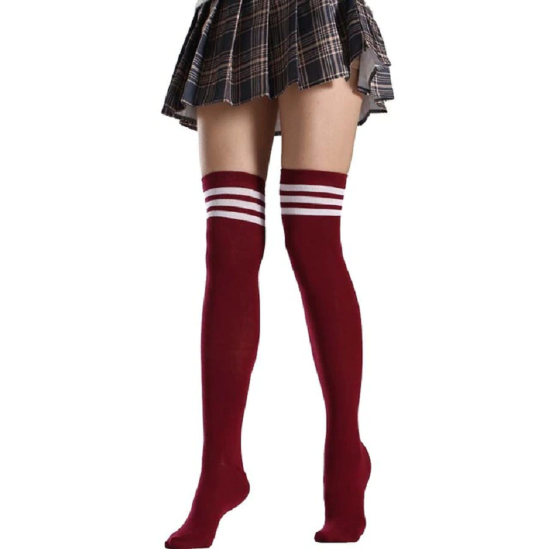 Long Thigh High Nylon Socks with Stripes for Girls