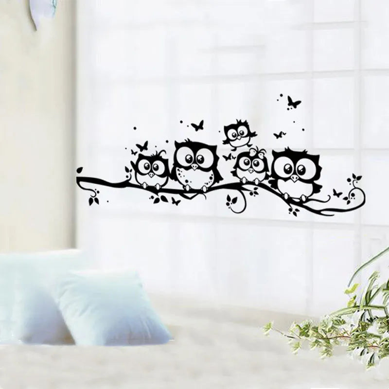 Removable PVC Wall Stickers - Owl and Tree Design for Kids, 55x25 cm
