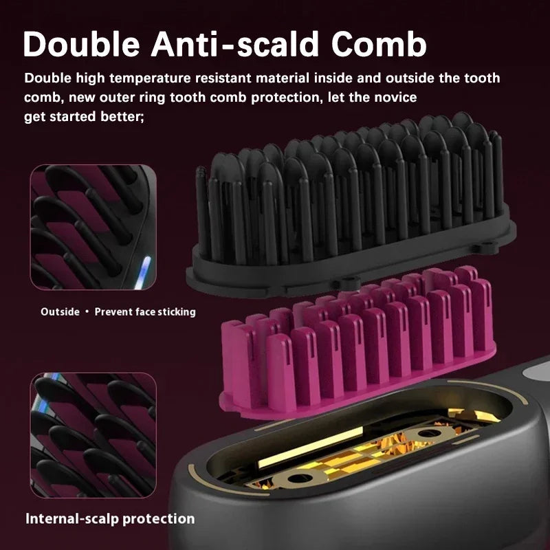 Cordless Hair Straightening Comb with Ions | Rechargeable Heat Protectant with 4 Settings