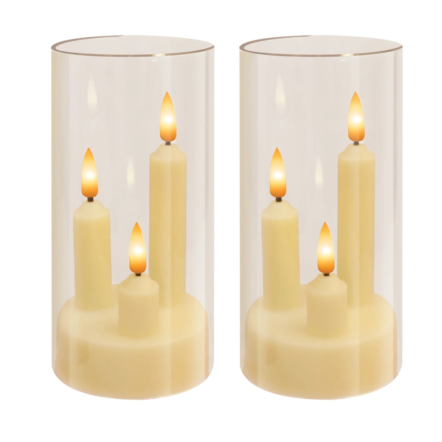LED Candle with Triple Wicks | Glass-Enclosed Flickering Flame Effect | Battery-Powered, Flameless Candle | Safe and Authentic | Warm White Light