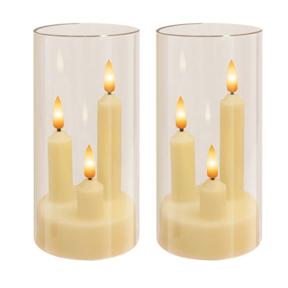 LED Candle with Triple Wicks | Glass-Enclosed Flickering Flame Effect | Battery-Powered, Flameless Candle | Safe and Authentic | Warm White Light
