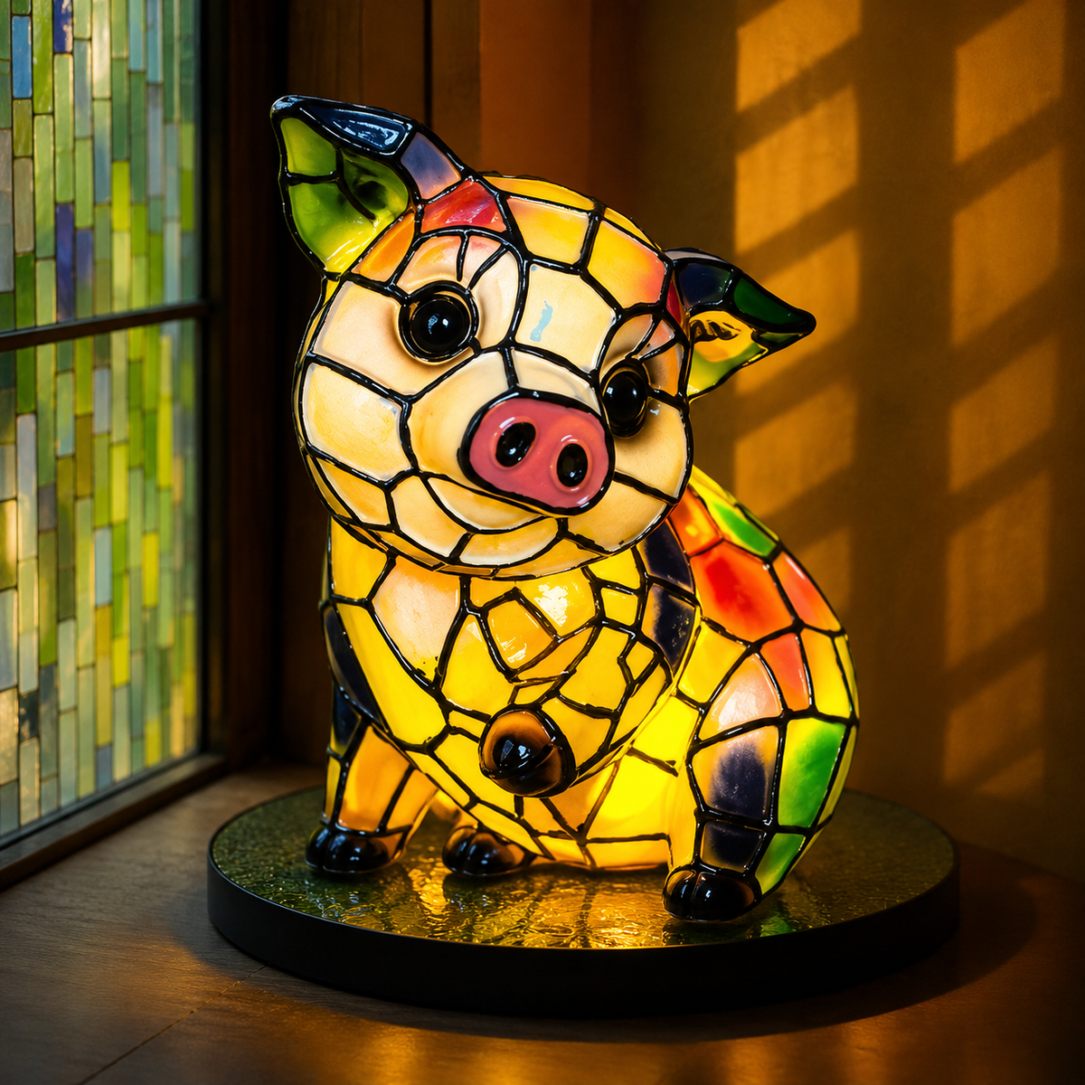 Artisan Glass Animal Table Lamp – Colorful Mosaic Design