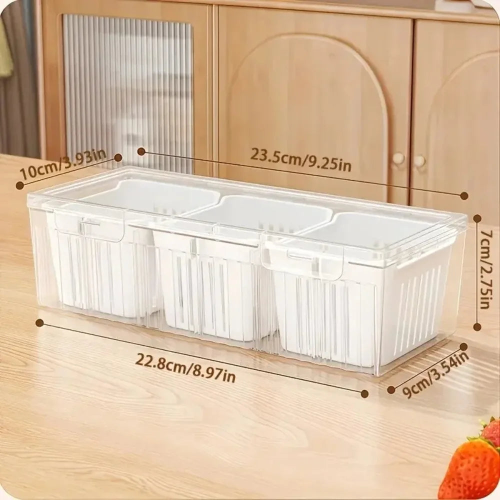 Divided Storage Container Set – 3-Piece Clear Bento Box for Fruits, Salads & Vegetables