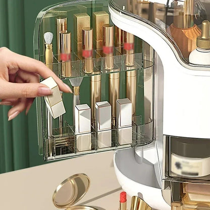 Transparent Makeup Storage Organizer with Sliding Doors and Drawers