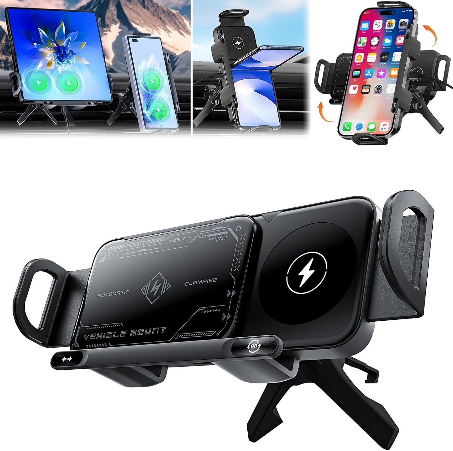 Smart Car Phone Mount with 15W Fast Wireless Charging