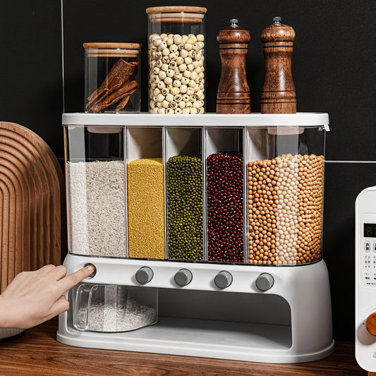 Multi-Compartment Dry Food Dispenser for Grains and Rice - Airtight Storage