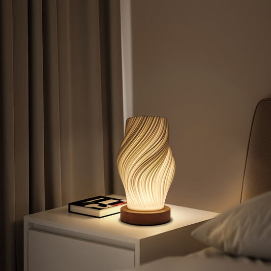 Adjustable Brightness USB Lamp with Wooden Base for Table Use