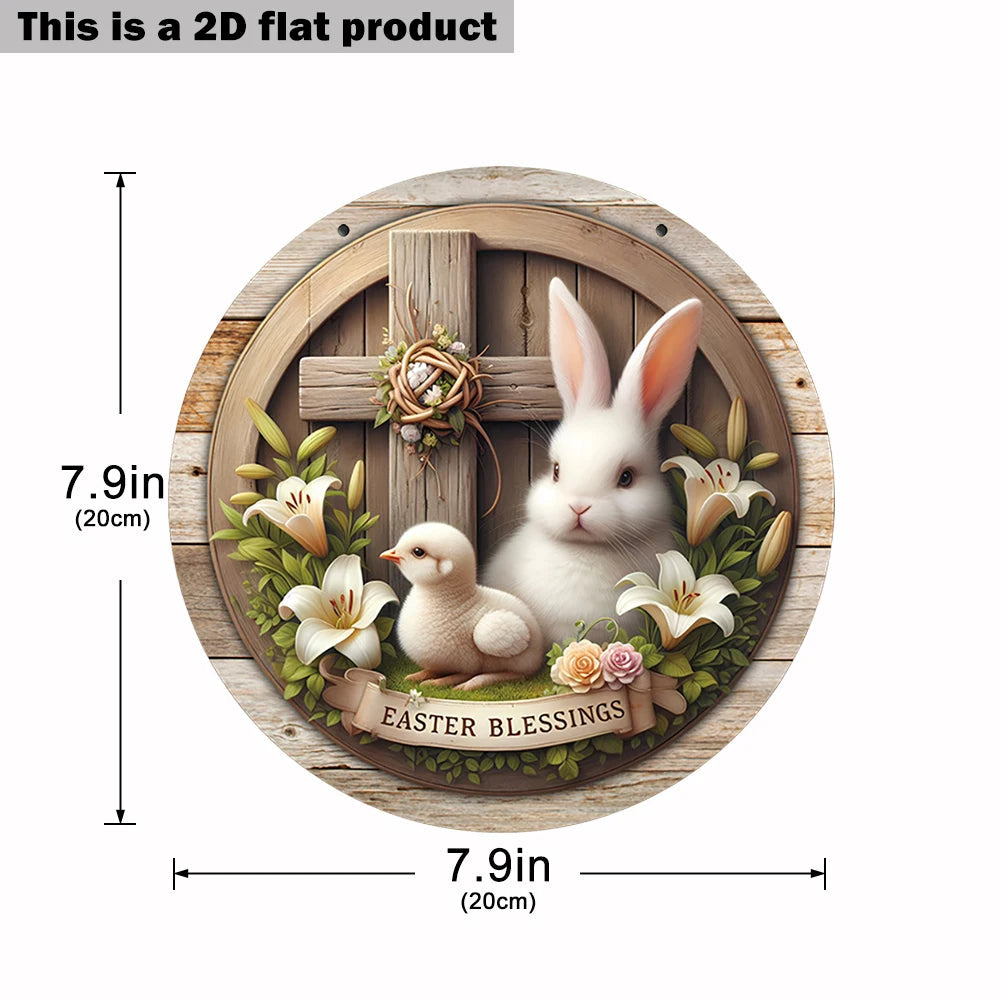 Spring Wooden Door Decoration - Rustic Bunny Wall Sign