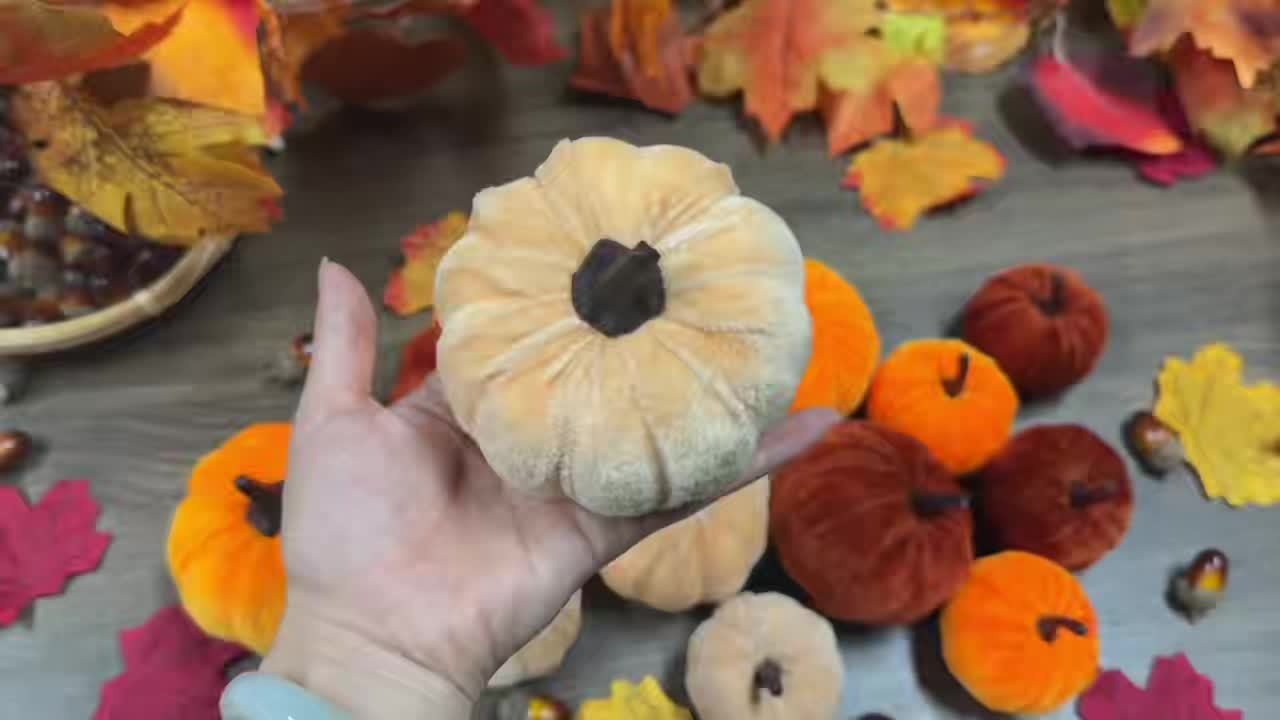 Autumn Pumpkin Decoration Set – 12 Velvet Finish Artificial Pumpkins