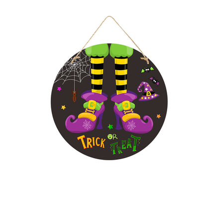 Halloween Door Sign – Wooden Style Plates Featuring Pumpkin, Skull, Witch