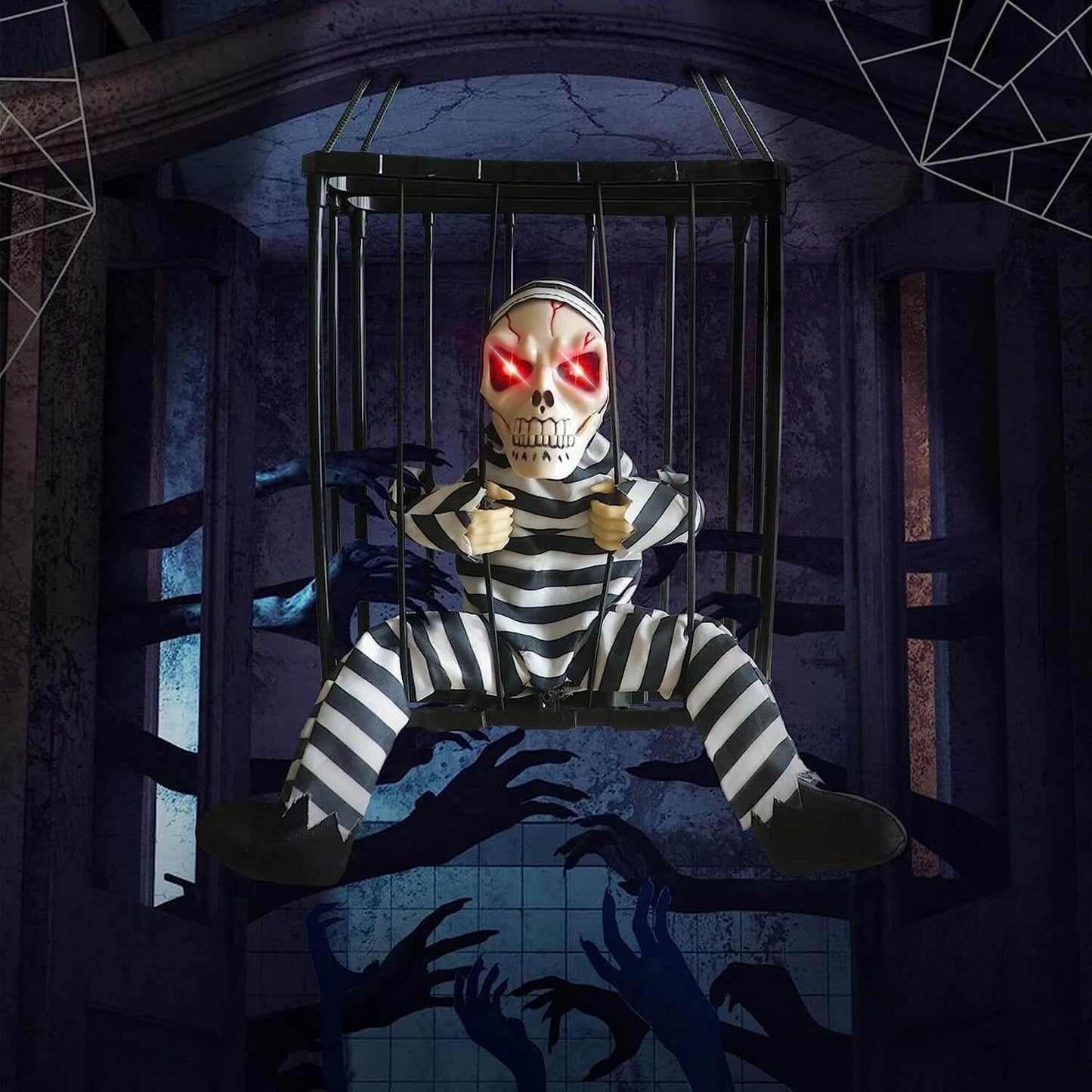 Spooky Halloween Decor – Animated Prisoner in Cage with Sound & Motion