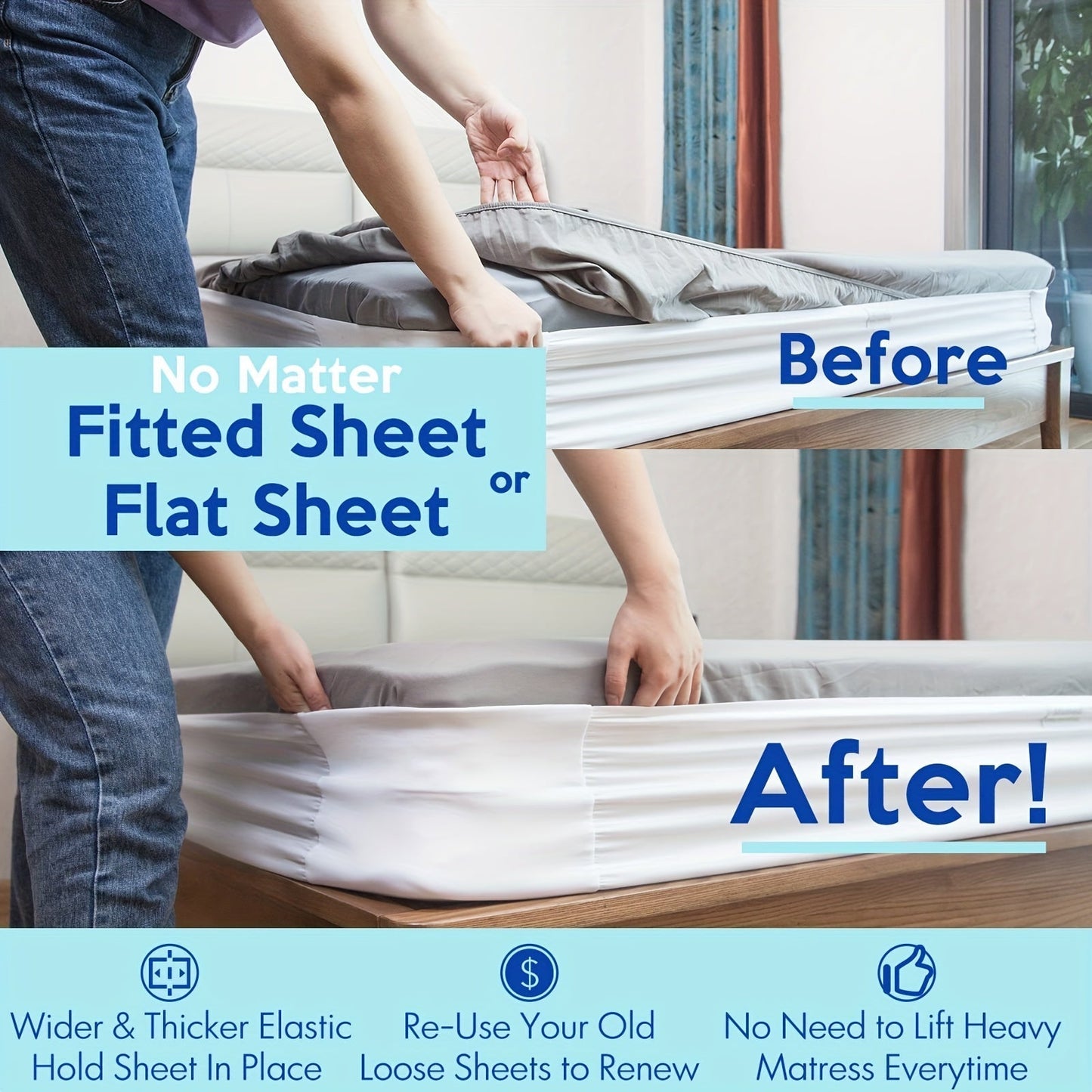 Fitted Sheet Holder with Corner Straps – Rubber Fasteners for Mattress