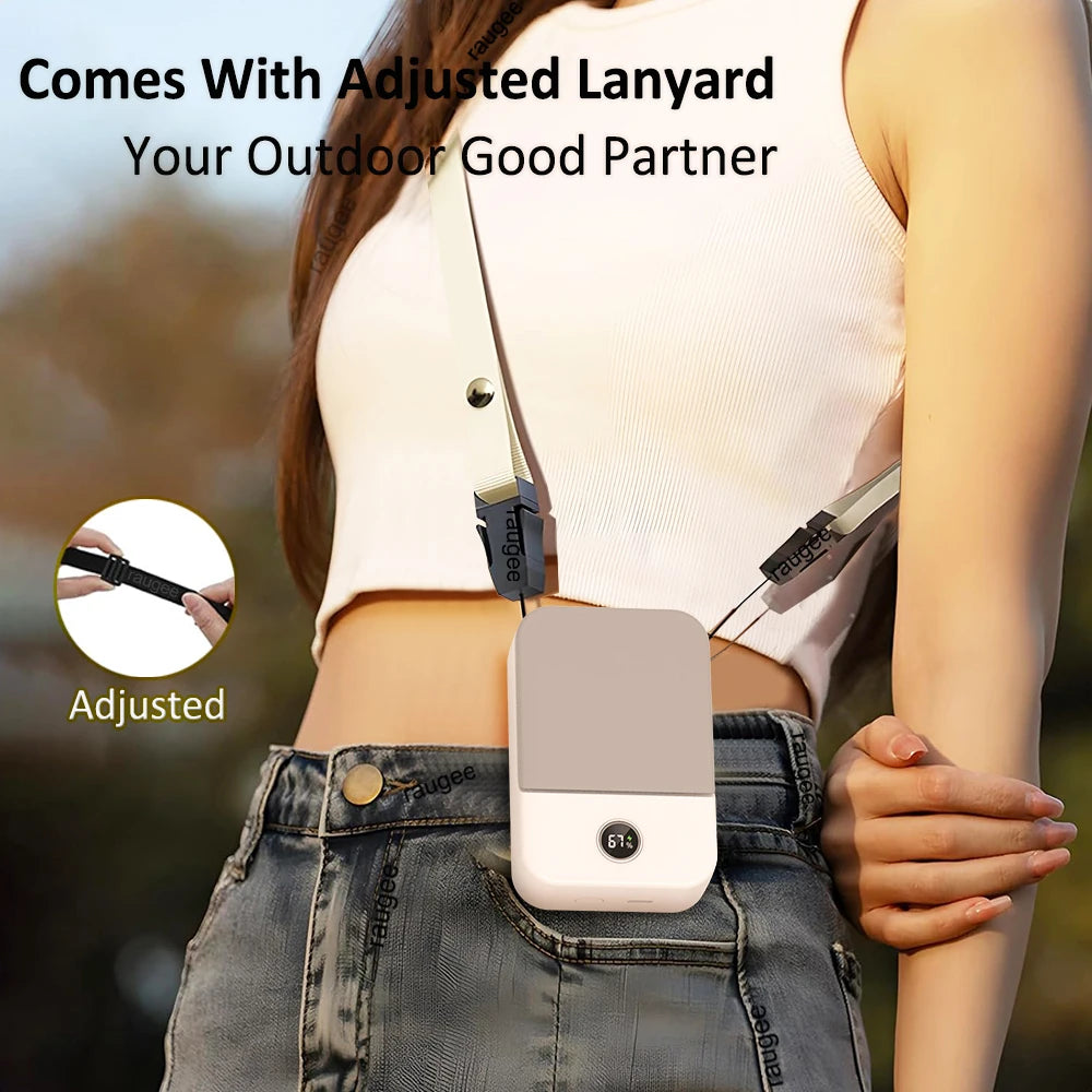 Mini Fan with Neck and Waist Clip Design | 2000 mAh Battery | 3-Speed USB-C