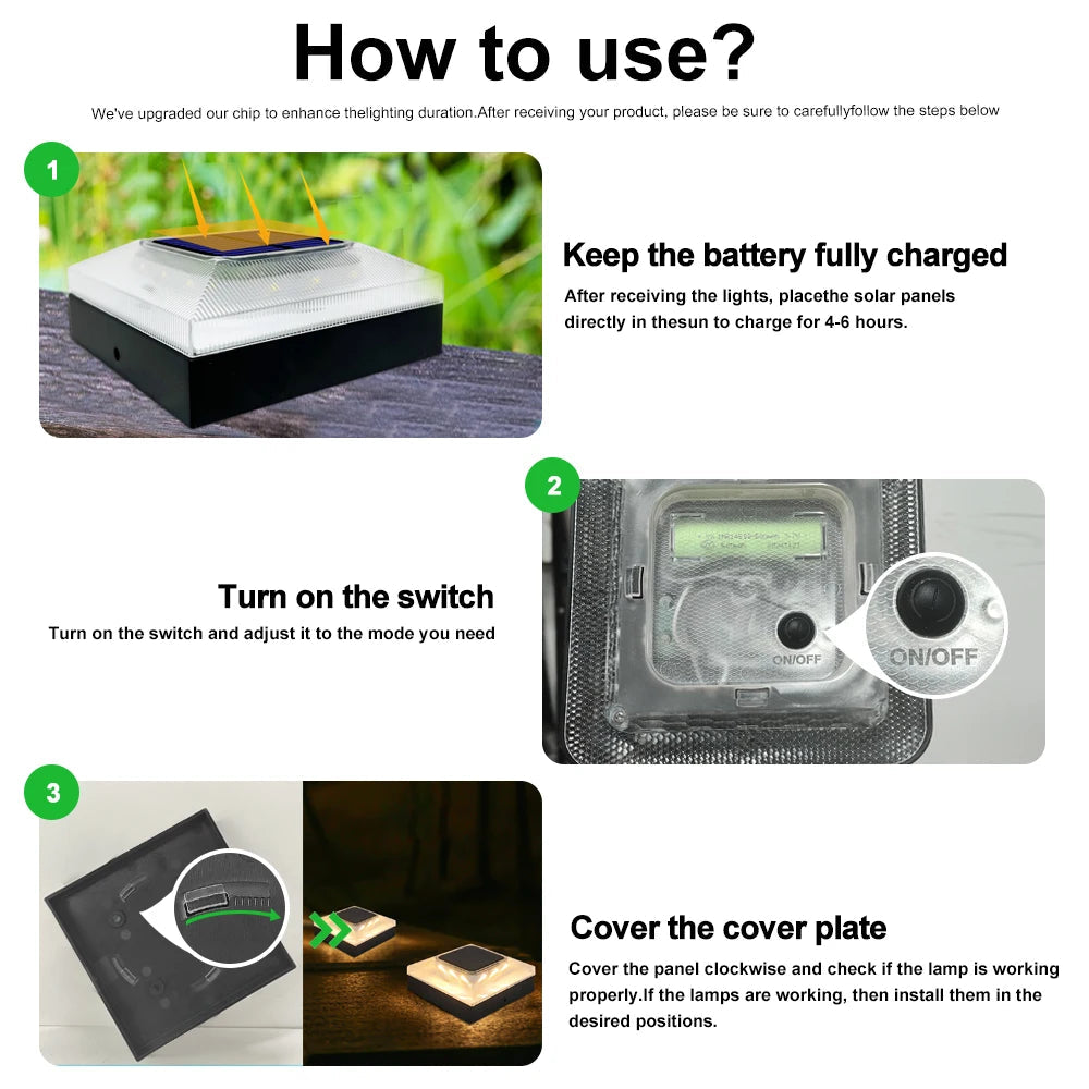 Solar Fence Post Light 4x4 | Waterproof IP65 | 3 Light Modes | 18650 Battery