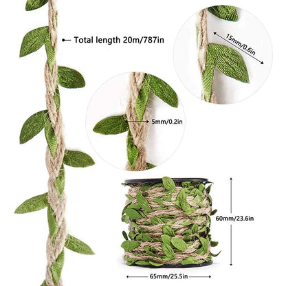 Artificial Leaf Garland | Jute and Rattan Decorative Rope | 10 m DIY Home Decor for Weddings & Parties