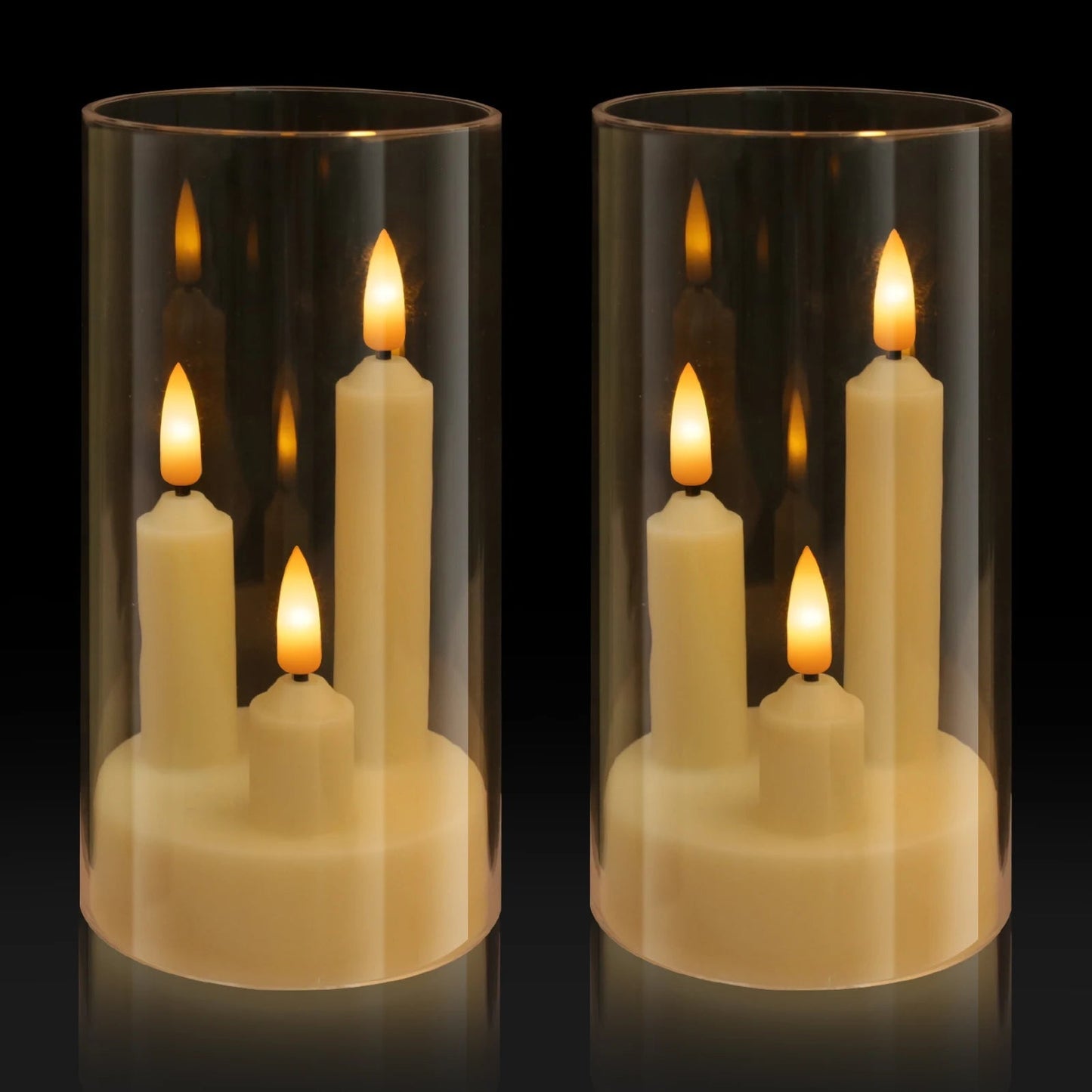 LED Candle with Triple Wicks | Glass-Enclosed Flickering Flame Effect | Battery-Powered, Flameless Candle | Safe and Authentic | Warm White Light