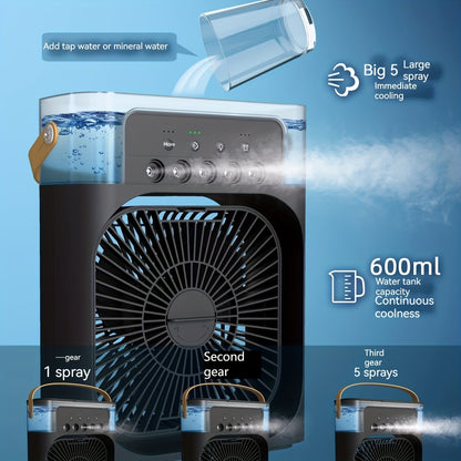 Compact Personal Air Cooler with 3 Speed Settings and 5 Spray Heads