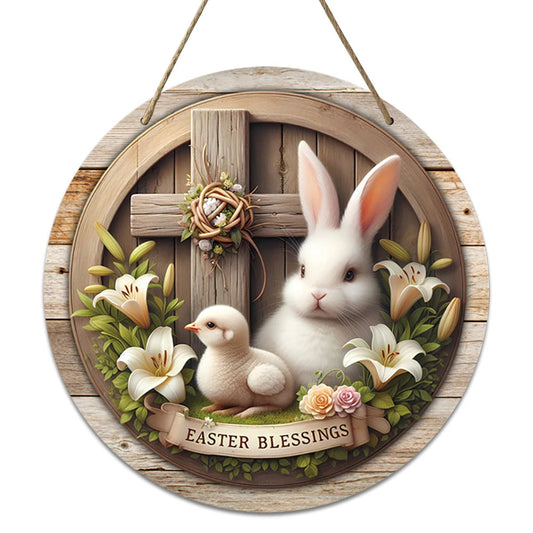 Spring Wooden Door Decoration - Rustic Bunny Wall Sign