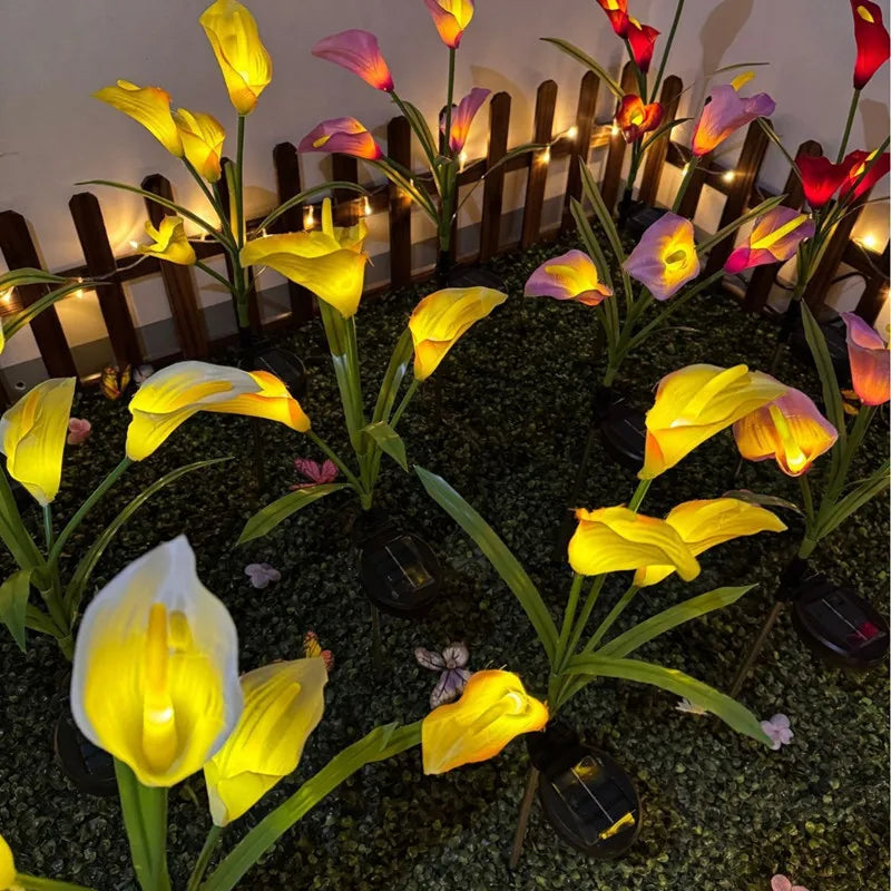 Solar LED Garden Light in Calla Lily Design | Waterproof Outdoor Fixture with Stake for Lawn & Patio