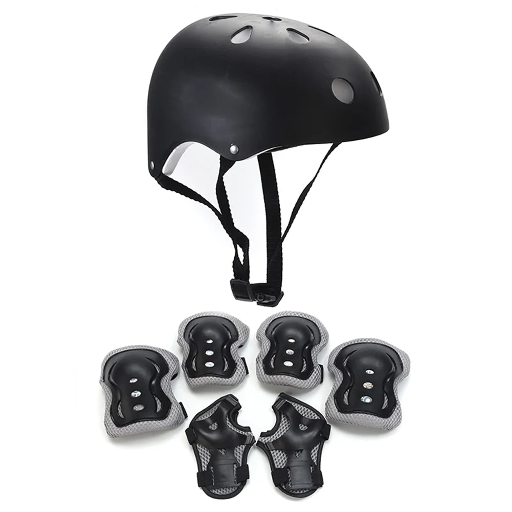 Children's Safety Helmet Set | 7-Piece Protection Gear with Knee, Elbow, and Wrist Pads | Adjustable Fit | Shock Absorbing | Great for Biking and Skating
