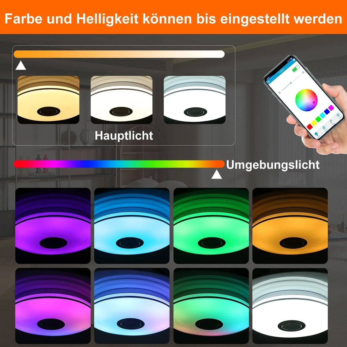 Auralite Smart Ceiling Light | RGB LED Fixture | Bluetooth Speaker & Remote | App-Controlled Dimming | 36W