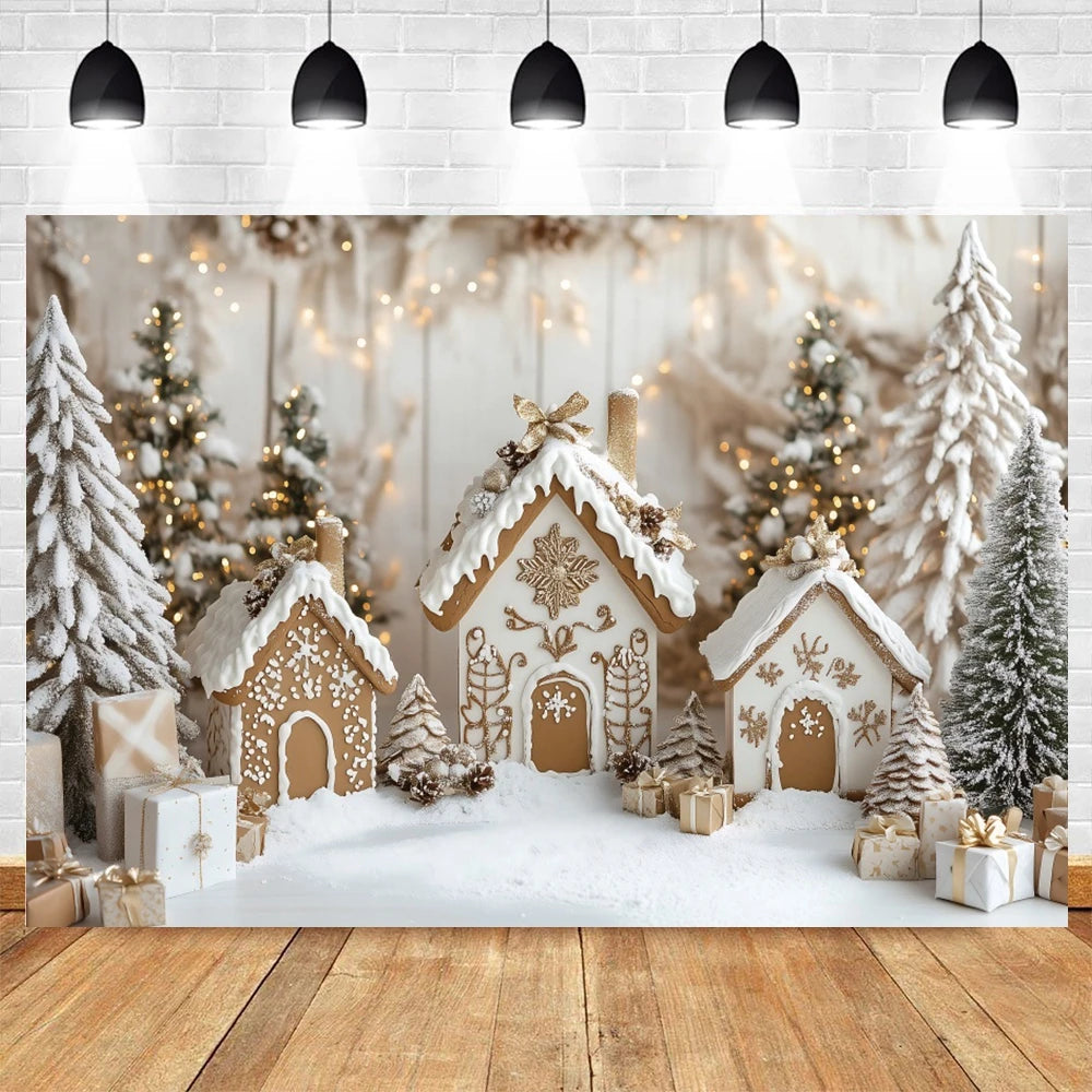 Christmas Photo Backdrop - Miniature House and Tree for Family & Kids Portraits - Vinyl/Polyester/Fleece - 300×200 cm