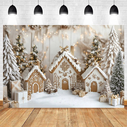 Christmas Photo Backdrop - Miniature House and Tree for Family & Kids Portraits - Vinyl/Polyester/Fleece - 300×200 cm