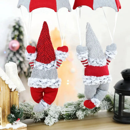 Hanging Christmas Gnome with Parachute | Handmade Plush Doll | 45×18 cm