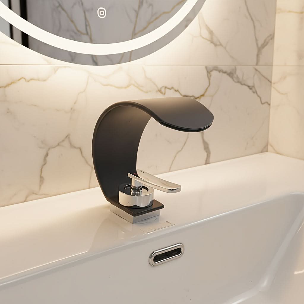 Mirror Basin Faucet with Waterfall Stream Design