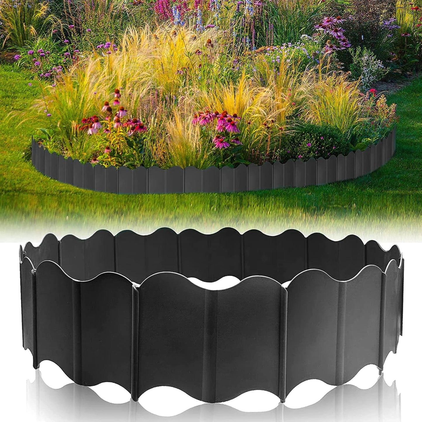 Flexible Garden Bed Plastic Edging System | Easy Installation | 15 × 14 cm