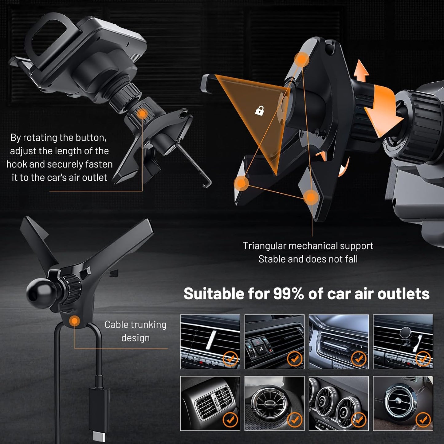 Smart Car Phone Mount with 15W Fast Wireless Charging