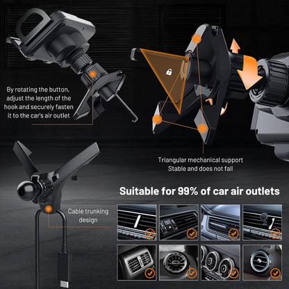Smart Car Phone Mount with 15W Fast Wireless Charging