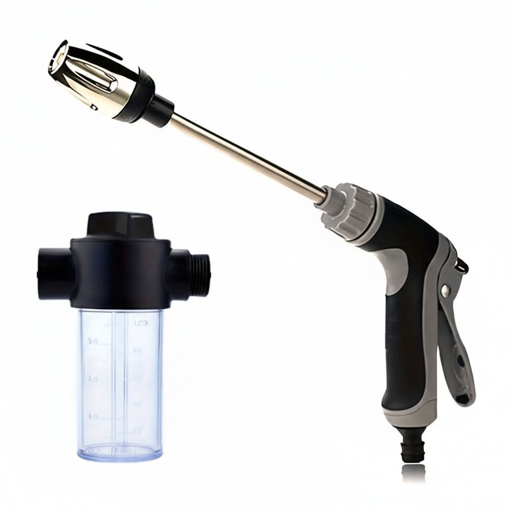 High-Pressure Garden Hose Nozzle with Foam Cannon and Extended Handle