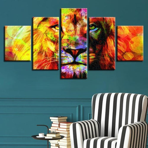 Vibrant Lion Canvas Art - 5 Piece Set for Stunning Decor