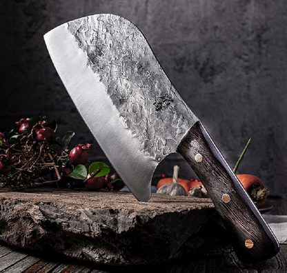 Handcrafted Kitchen Knife with Hammered Stainless Steel Blade