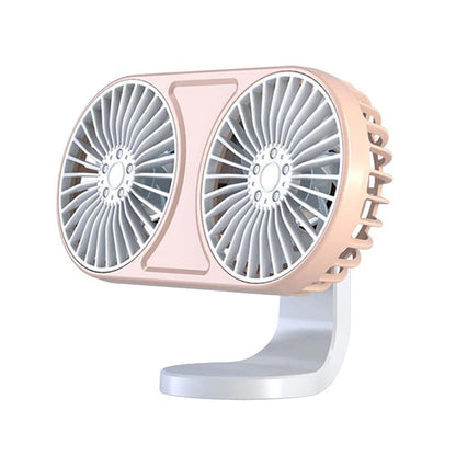 Dual-Head Car Fan with 360° Rotation and Ambient Lighting - USB Powered