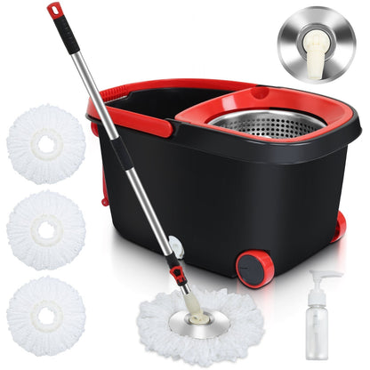 360° Floor Mop Set with Bucket | Dual-Zone Cleaning System