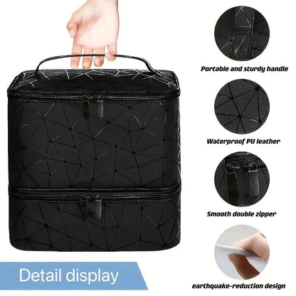 Portable Cosmetic Bag for Women | Double-Tier Nail Polish Holder | Travel Case