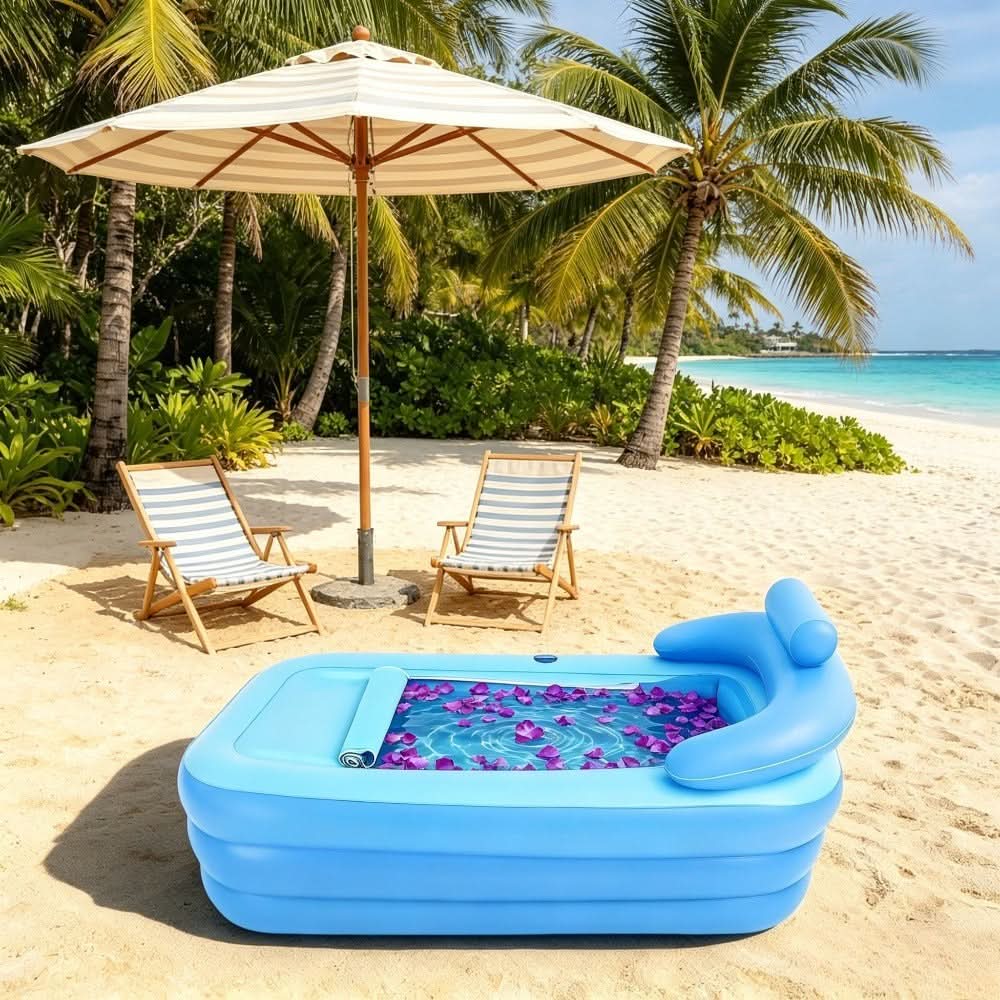 Portable PVC Bathtub with Relaxing Backrest – Foldable Design