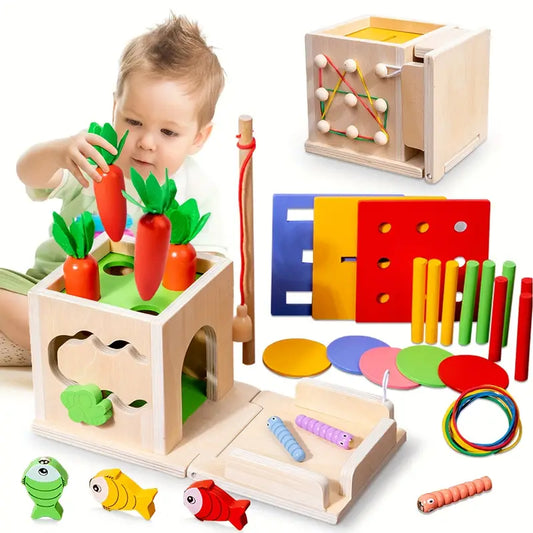 8-in-1 Wooden Montessori Play Box – Educational Toy for Infants
